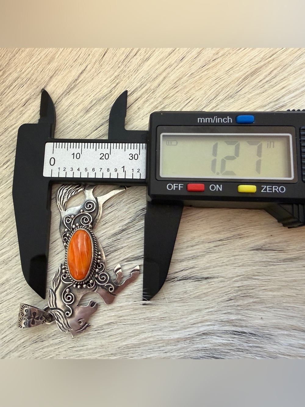 ❤️ Orange Spiny Oyster 925 Hand Stamped Statement Rearing Horse Pendant 2.46”L - Picture 13 of 16
